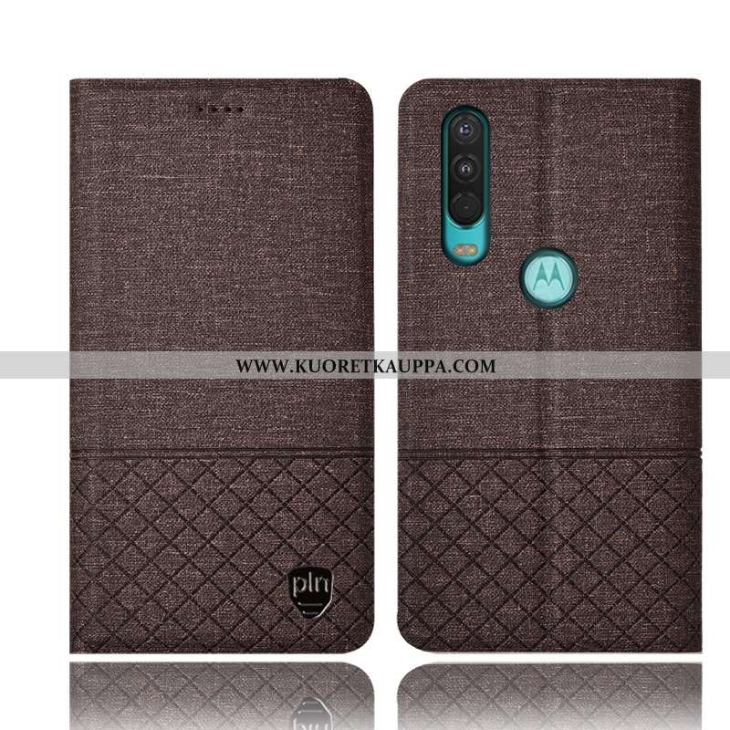 Kuori Motorola One Action, Kuoret Motorola One Action, Kotelo Motorola One Action Pellava Nahkakuori