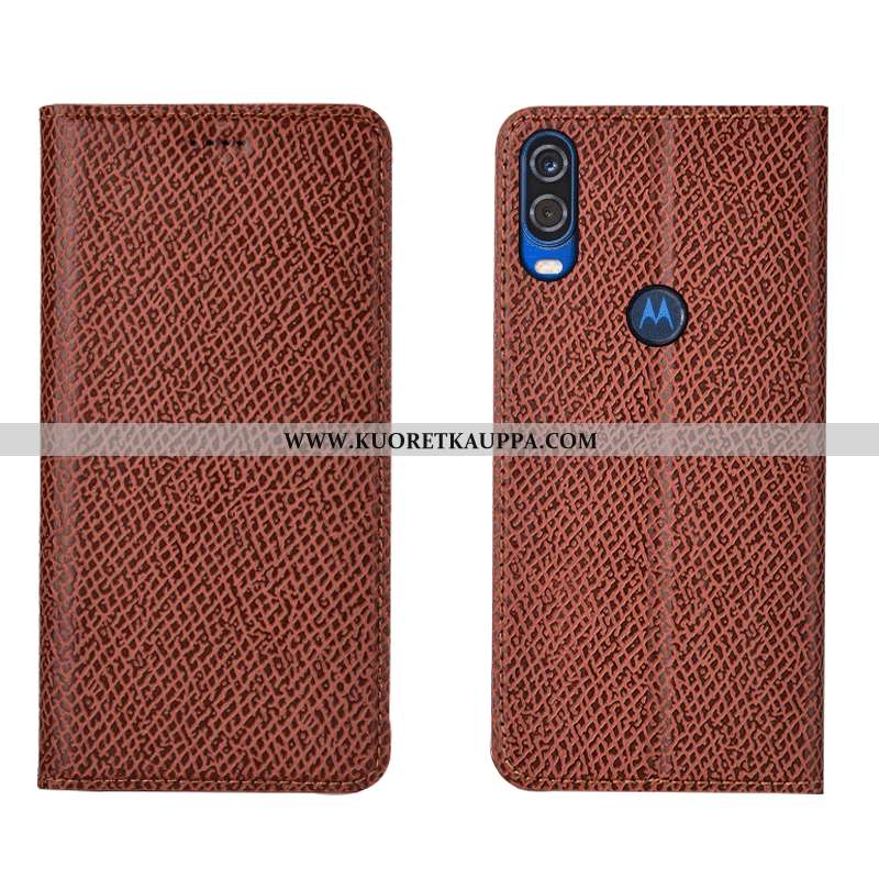 Kuori Motorola One Vision, Kuoret Motorola One Vision, Kotelo Motorola One Vision Aito Nahka Kukkaku