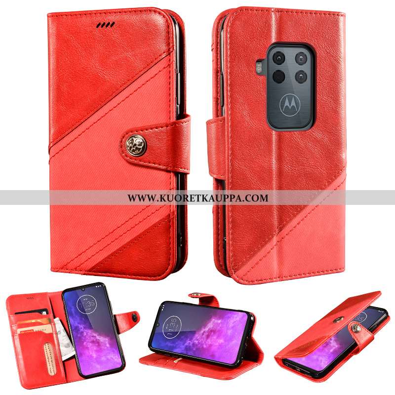 Kuori Motorola One Zoom, Kuoret Motorola One Zoom, Kotelo Motorola One Zoom Nahkakuori Suojaus Punai