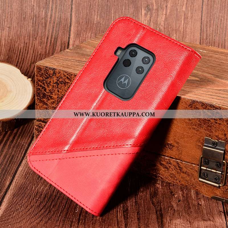 Kuori Motorola One Zoom, Kuoret Motorola One Zoom, Kotelo Motorola One Zoom Nahkakuori Suojaus Punai