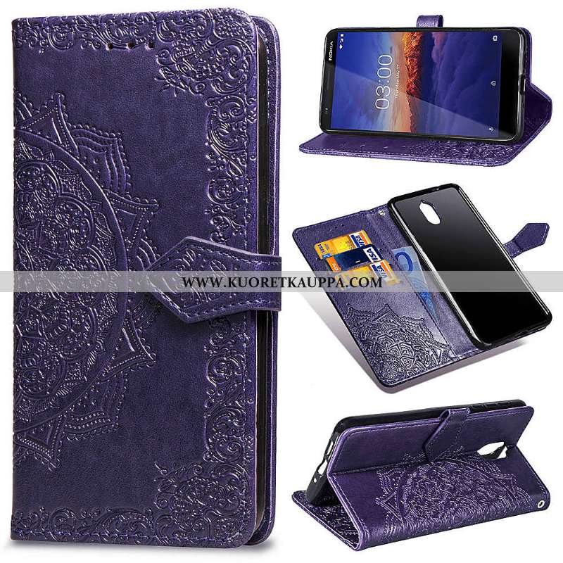 Kuori Nokia 3.1, Kuoret Nokia 3.1, Kotelo Nokia 3.1 Kohokuviointi Nahka Musta Kukka Mustat