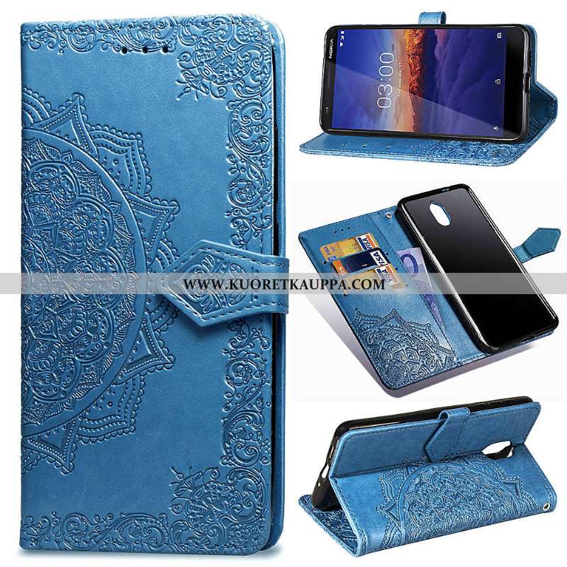 Kuori Nokia 3.1, Kuoret Nokia 3.1, Kotelo Nokia 3.1 Kohokuviointi Nahka Musta Kukka Mustat