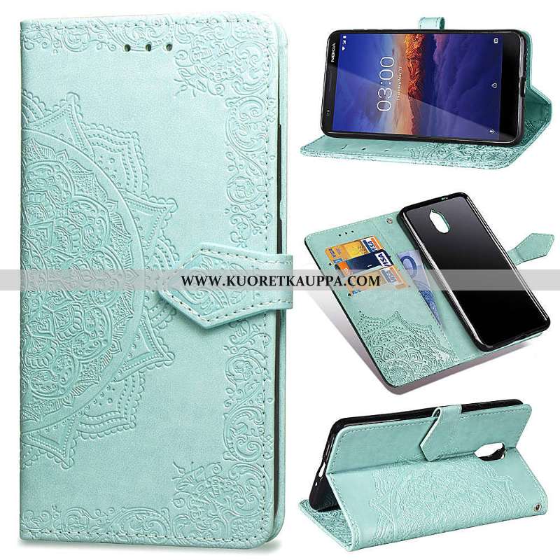 Kuori Nokia 3.1, Kuoret Nokia 3.1, Kotelo Nokia 3.1 Kohokuviointi Nahka Musta Kukka Mustat