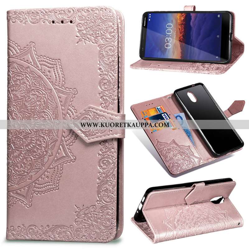 Kuori Nokia 3.1, Kuoret Nokia 3.1, Kotelo Nokia 3.1 Kohokuviointi Nahka Musta Kukka Mustat