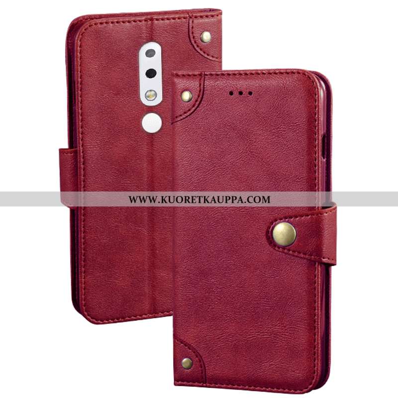 Kuori Nokia 5.1 Plus, Kuoret Nokia 5.1 Plus, Kotelo Nokia 5.1 Plus Nahkakuori Luova Suojaus Punainen