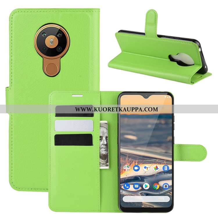 Kuori Nokia 5.3, Kuoret Nokia 5.3, Kotelo Nokia 5.3 Nahkakuori Pesty Suede Murtumaton Simpukka Vihre