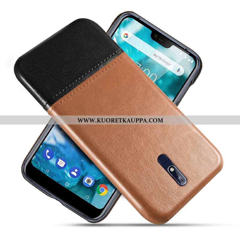 Kuori Nokia 7.1, Kuoret Nokia 7.1, Kotelo Nokia 7.1 Nahka Kukkakuvio Kova Liukumaton Khaki