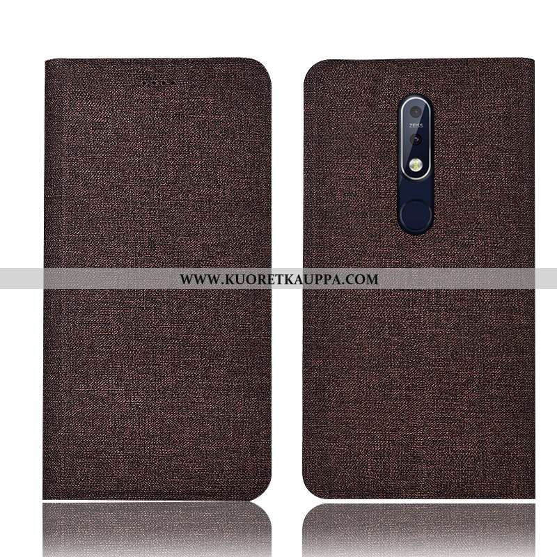 Kuori Nokia 7.1, Kuoret Nokia 7.1, Kotelo Nokia 7.1 Nahkakuori Suojaus Pellava Murtumaton Sininen