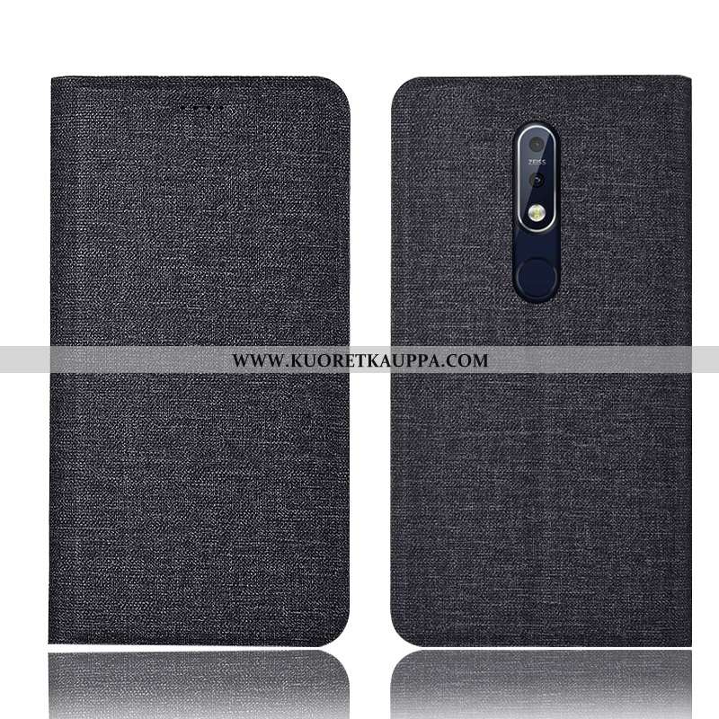 Kuori Nokia 7.1, Kuoret Nokia 7.1, Kotelo Nokia 7.1 Nahkakuori Suojaus Pellava Murtumaton Sininen