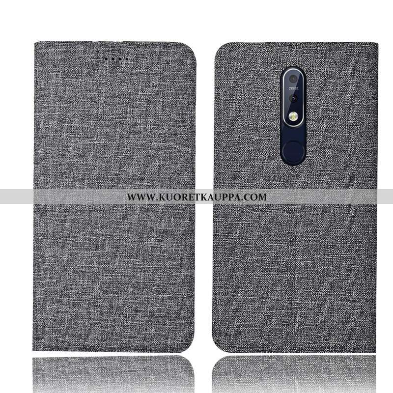 Kuori Nokia 7.1, Kuoret Nokia 7.1, Kotelo Nokia 7.1 Nahkakuori Suojaus Pellava Murtumaton Sininen