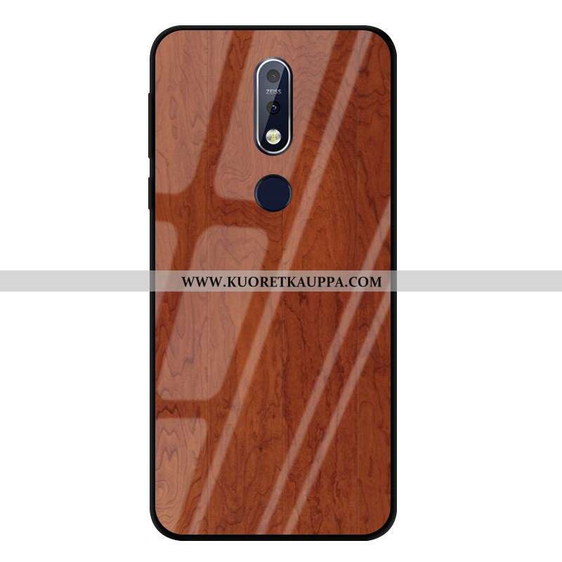 Kuori Nokia 7.1, Kuoret Nokia 7.1, Kotelo Nokia 7.1 Suojaus Lasi Puhelimen Kukkakuvio Ruskea