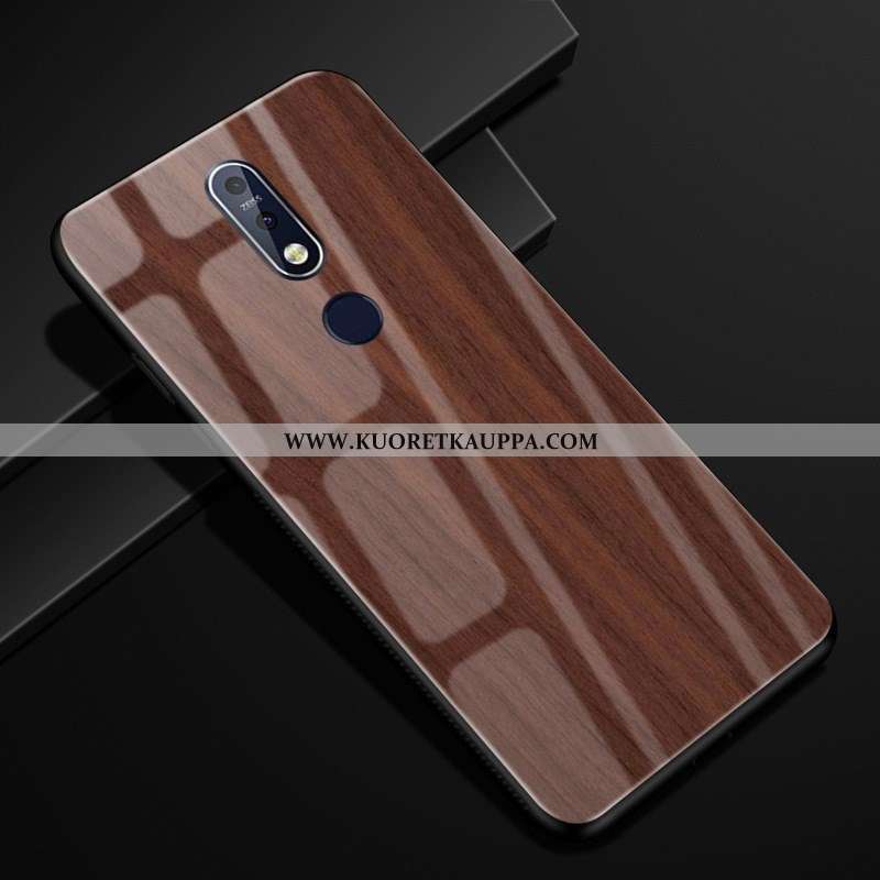 Kuori Nokia 7.1, Kuoret Nokia 7.1, Kotelo Nokia 7.1 Suojaus Lasi Puhelimen Kukkakuvio Ruskea