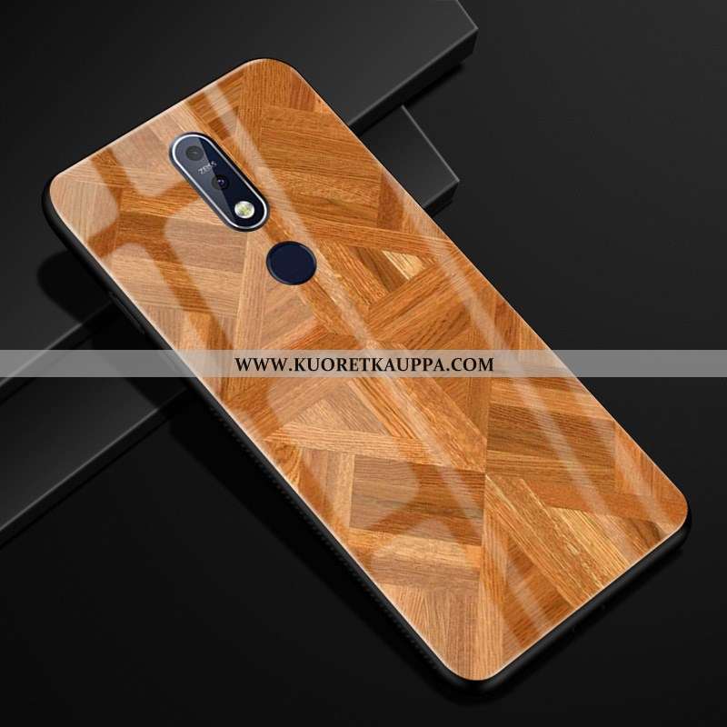 Kuori Nokia 7.1, Kuoret Nokia 7.1, Kotelo Nokia 7.1 Suojaus Lasi Puhelimen Kukkakuvio Ruskea