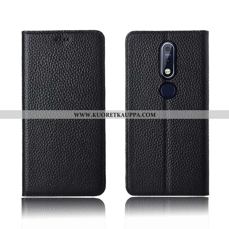 Kuori Nokia 7.1, Kuoret Nokia 7.1, Kotelo Nokia 7.1 Suojaus Nahkakuori Litsi Ruskea