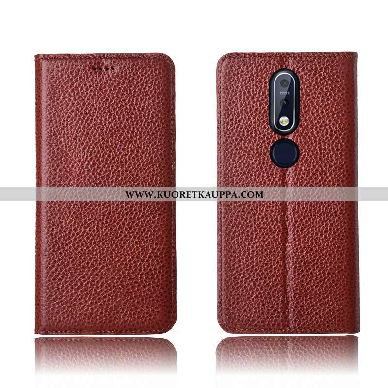 Kuori Nokia 7.1, Kuoret Nokia 7.1, Kotelo Nokia 7.1 Suojaus Nahkakuori Litsi Ruskea