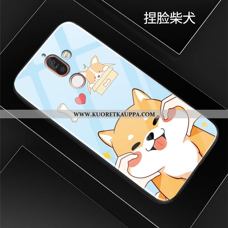 Kuori Nokia 7 Plus, Kuoret Nokia 7 Plus, Kotelo Nokia 7 Plus Lasi Pesty Suede Sarjakuva Ihana Punain