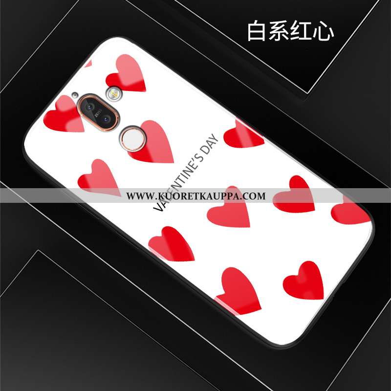 Kuori Nokia 7 Plus, Kuoret Nokia 7 Plus, Kotelo Nokia 7 Plus Lasi Pesty Suede Sarjakuva Ihana Punain