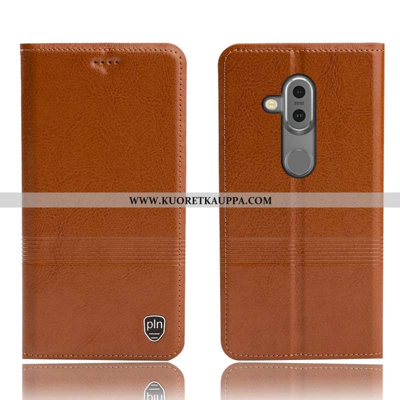 Kuori Nokia 7 Plus, Kuoret Nokia 7 Plus, Kotelo Nokia 7 Plus Suojaus Aito Nahka Murtumaton Musta Mus