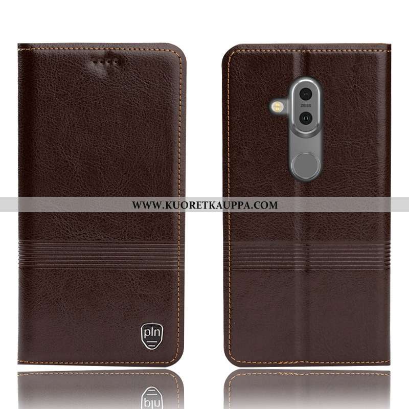 Kuori Nokia 7 Plus, Kuoret Nokia 7 Plus, Kotelo Nokia 7 Plus Suojaus Aito Nahka Murtumaton Musta Mus