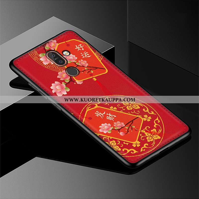 Kuori Nokia 7 Plus, Kuoret Nokia 7 Plus, Kotelo Nokia 7 Plus Suojaus Luova Nahka Kohokuviointi Sinin