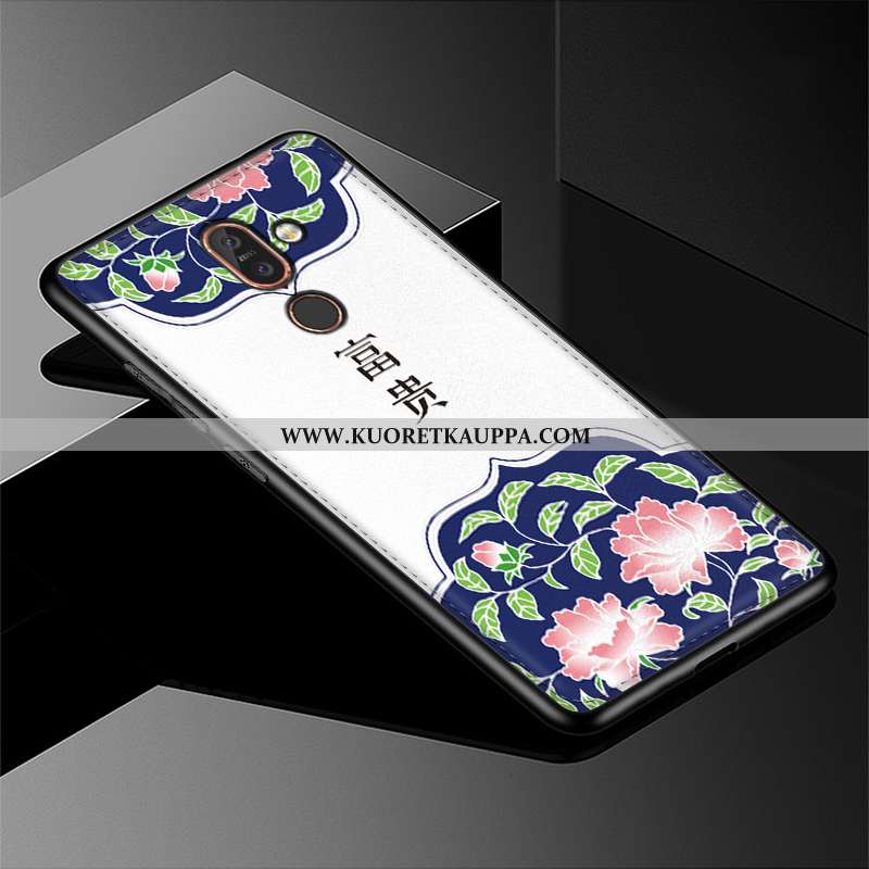 Kuori Nokia 7 Plus, Kuoret Nokia 7 Plus, Kotelo Nokia 7 Plus Suojaus Luova Nahka Kohokuviointi Sinin