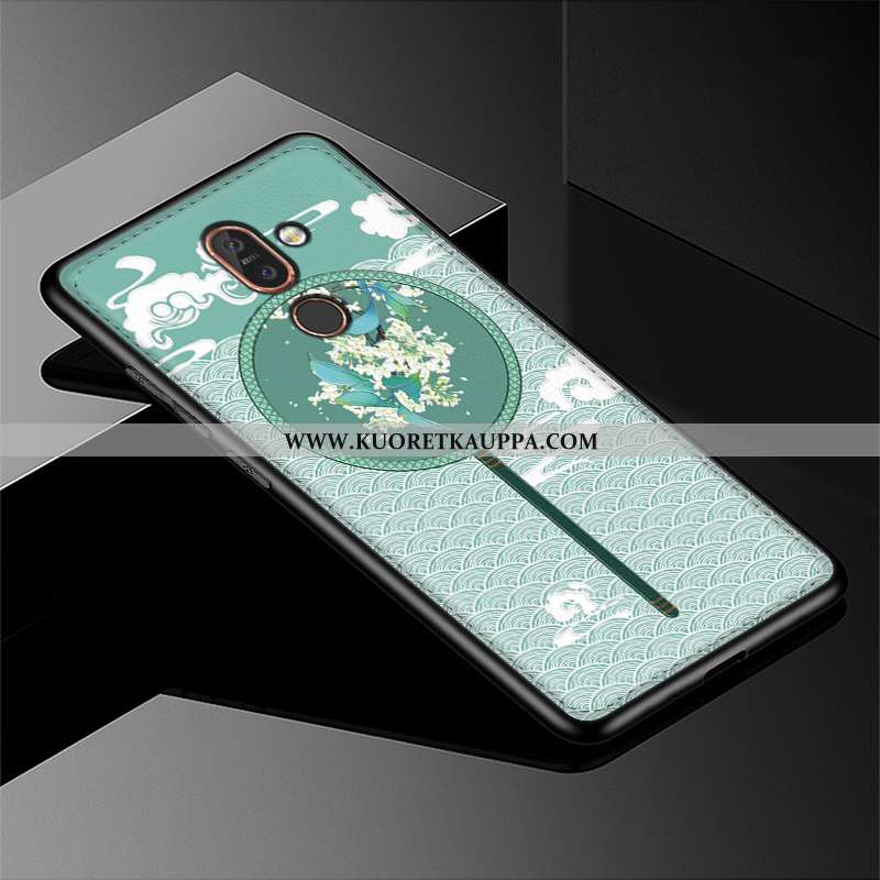 Kuori Nokia 7 Plus, Kuoret Nokia 7 Plus, Kotelo Nokia 7 Plus Suojaus Luova Nahka Kohokuviointi Sinin