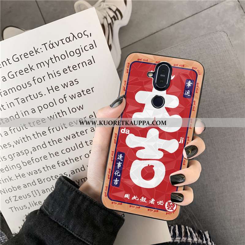 Kuori Nokia 8.1, Kuoret Nokia 8.1, Kotelo Nokia 8.1 Kukkakuvio Timantti Punainen