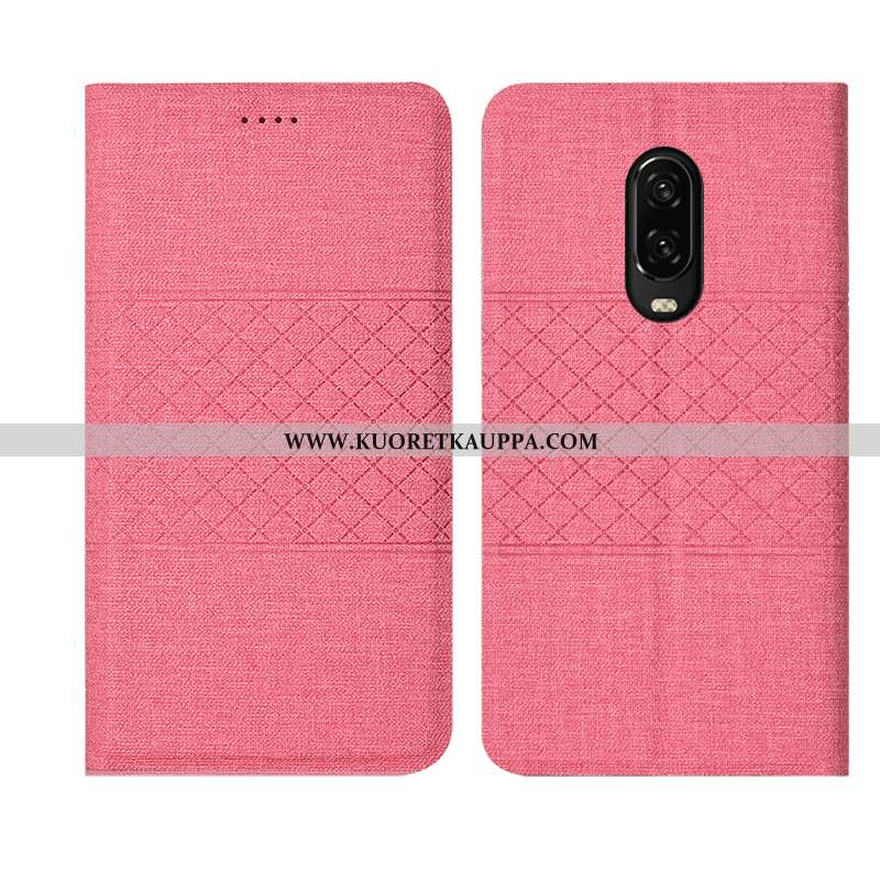 Kuori Oneplus 6t, Kuoret Oneplus 6t, Kotelo Oneplus 6t Pellava Nahkakuori Jauhe Suojaus Pinkki