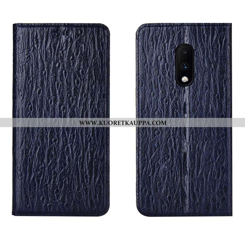 Kuori Oneplus 7, Kuoret Oneplus 7, Kotelo Oneplus 7 Aito Nahka Kukkakuvio Lintu Tummansininen Tumman