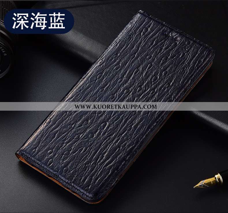 Kuori Oneplus 7, Kuoret Oneplus 7, Kotelo Oneplus 7 Aito Nahka Kukkakuvio Lintu Tummansininen Tumman