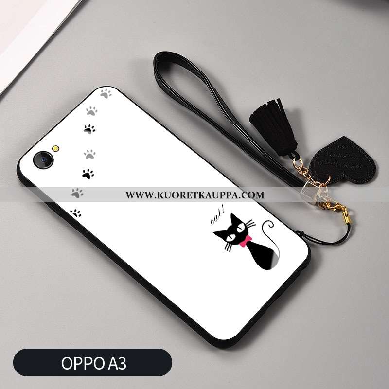 Kuori Oppo A3, Kuoret Oppo A3, Kotelo Oppo A3 Luova Silikoni Kissa Lasi Puhelimen Valkoinen