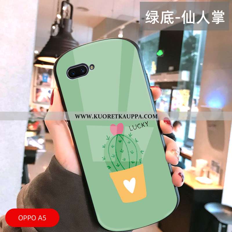 Kuori Oppo A5, Kuoret Oppo A5, Kotelo Oppo A5 Lasi Tila Murtumaton Vihreä Yksinkertainen