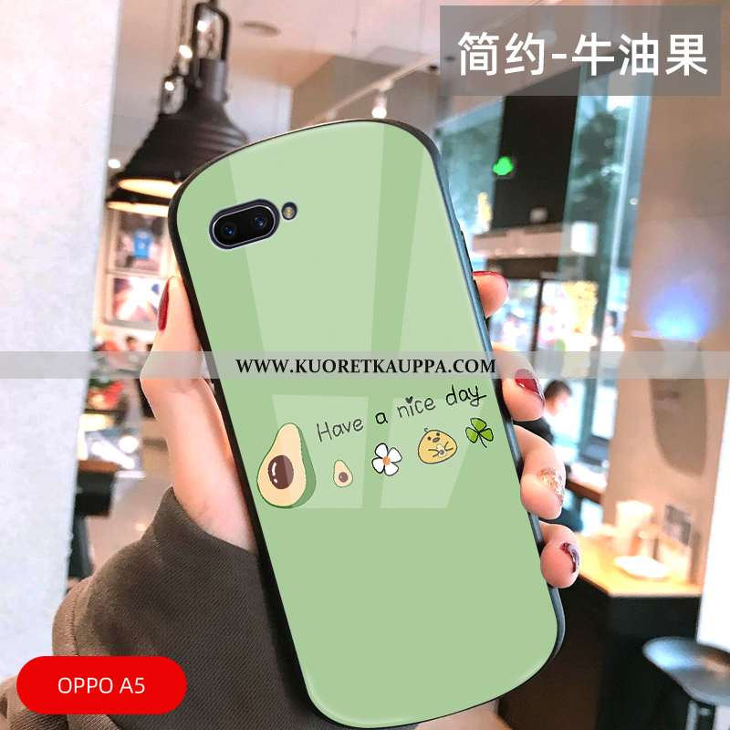 Kuori Oppo A5, Kuoret Oppo A5, Kotelo Oppo A5 Lasi Tila Murtumaton Vihreä Yksinkertainen
