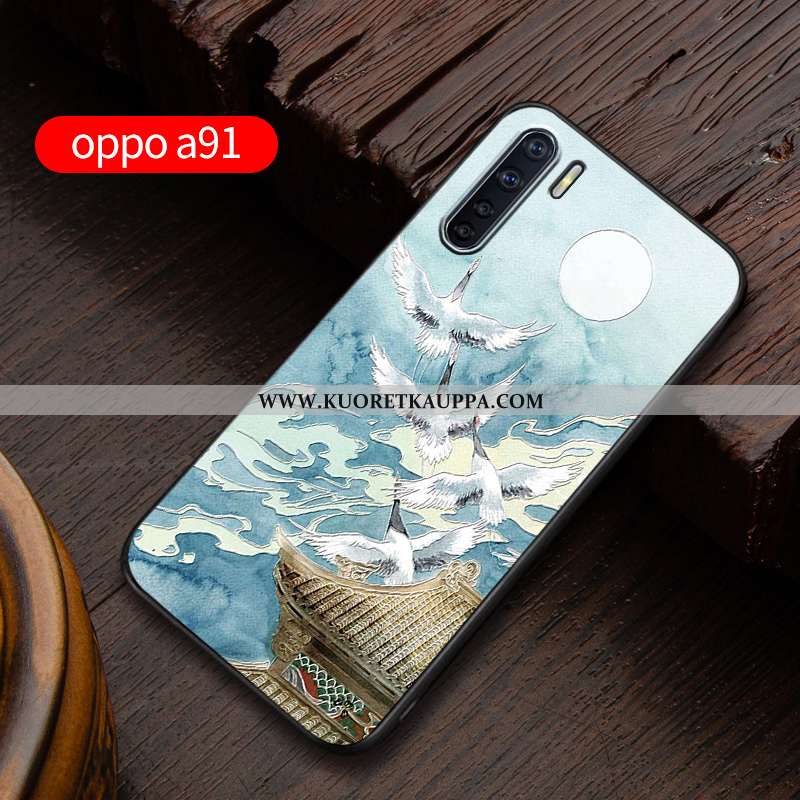 Kuori Oppo A91, Kuoret Oppo A91, Kotelo Oppo A91 Kohokuviointi Pehmeä Neste Murtumaton Suojaus Sinin