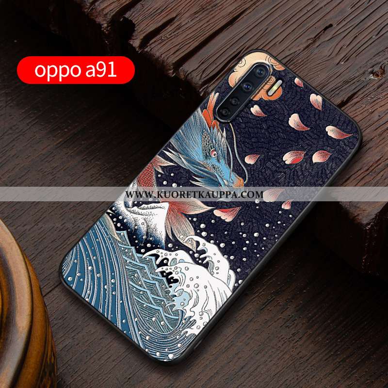 Kuori Oppo A91, Kuoret Oppo A91, Kotelo Oppo A91 Kohokuviointi Pehmeä Neste Murtumaton Suojaus Sinin