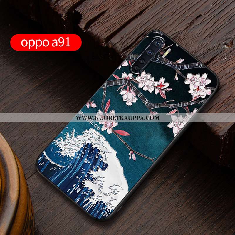 Kuori Oppo A91, Kuoret Oppo A91, Kotelo Oppo A91 Kohokuviointi Pehmeä Neste Murtumaton Suojaus Sinin