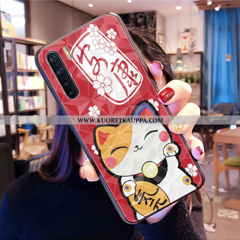 Kuori Oppo A91, Kuoret Oppo A91, Kotelo Oppo A91 Kukkakuvio Pehmeä Neste Kissa Puhelimen Punainen