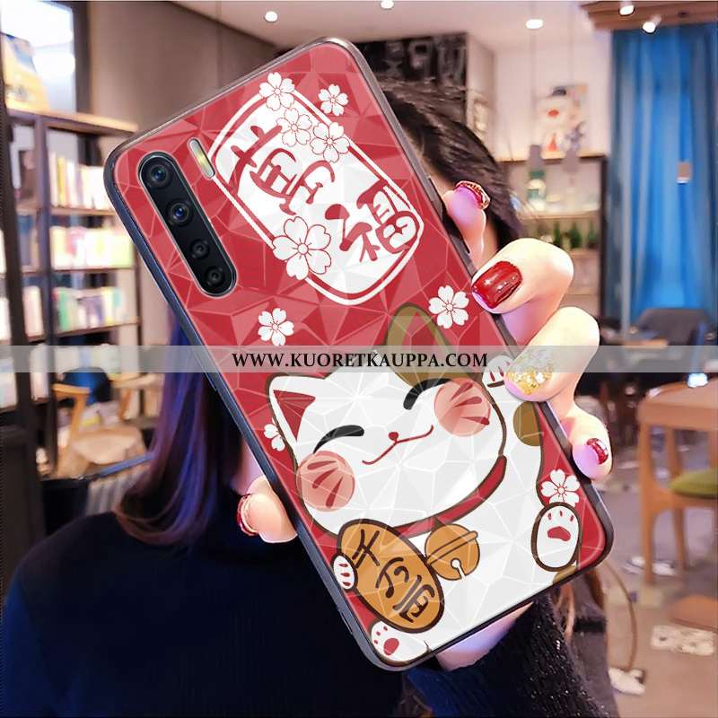 Kuori Oppo A91, Kuoret Oppo A91, Kotelo Oppo A91 Kukkakuvio Pehmeä Neste Kissa Puhelimen Punainen