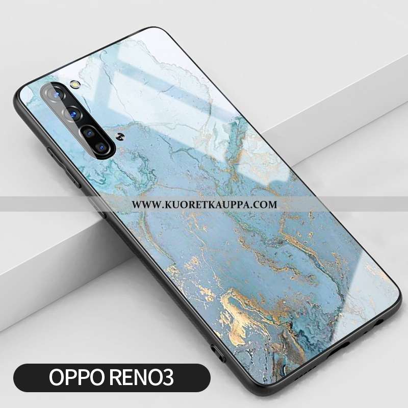Kuori Oppo Reno 3, Kuoret Oppo Reno 3, Kotelo Oppo Reno 3 Lasi Silikoni Suojaus Kulta Sininen