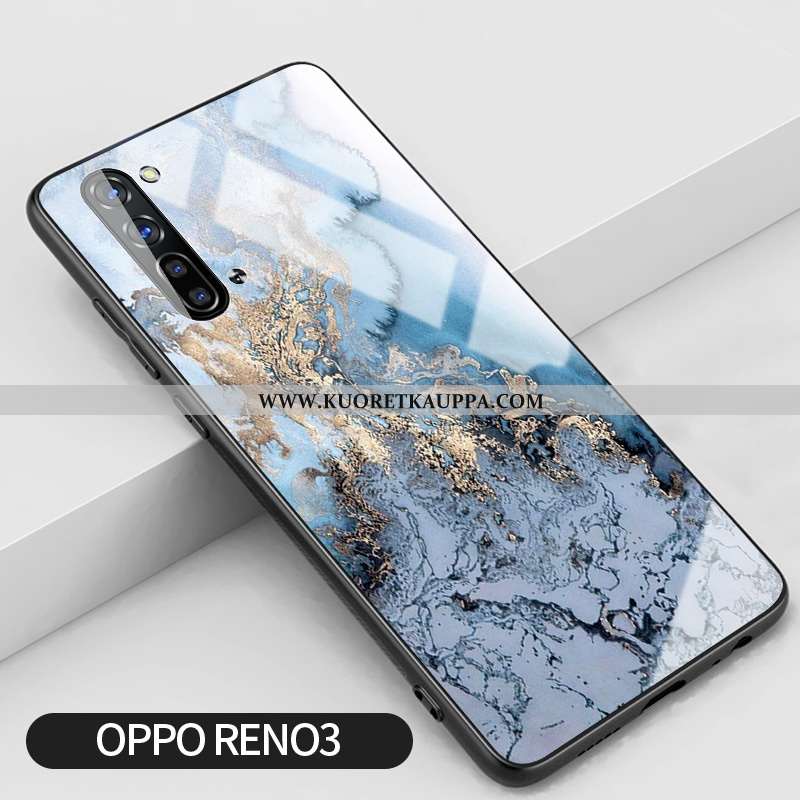 Kuori Oppo Reno 3, Kuoret Oppo Reno 3, Kotelo Oppo Reno 3 Lasi Silikoni Suojaus Kulta Sininen