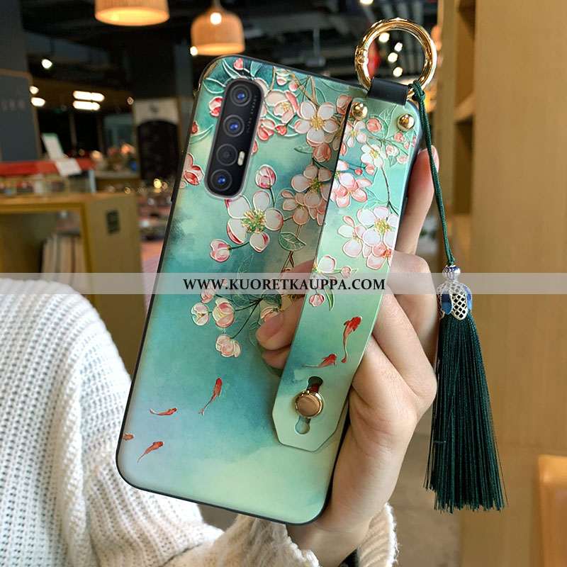 Kuori Oppo Reno 3 Pro, Kuoret Oppo Reno 3 Pro, Kotelo Oppo Reno 3 Pro Pehmeä Neste Vihreä Fringed Pu