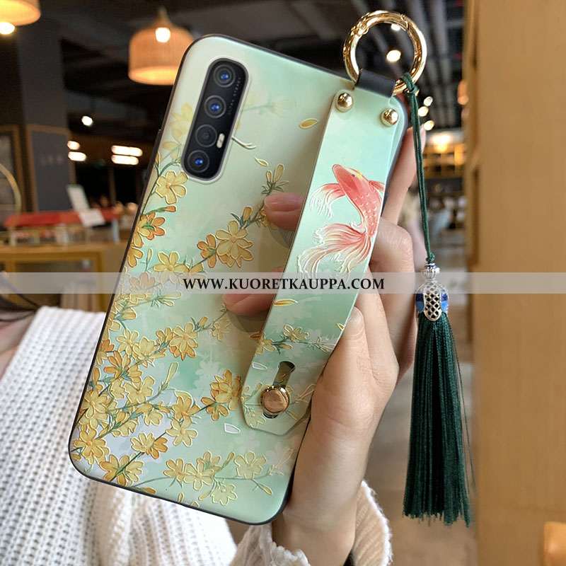 Kuori Oppo Reno 3 Pro, Kuoret Oppo Reno 3 Pro, Kotelo Oppo Reno 3 Pro Pehmeä Neste Vihreä Fringed Pu