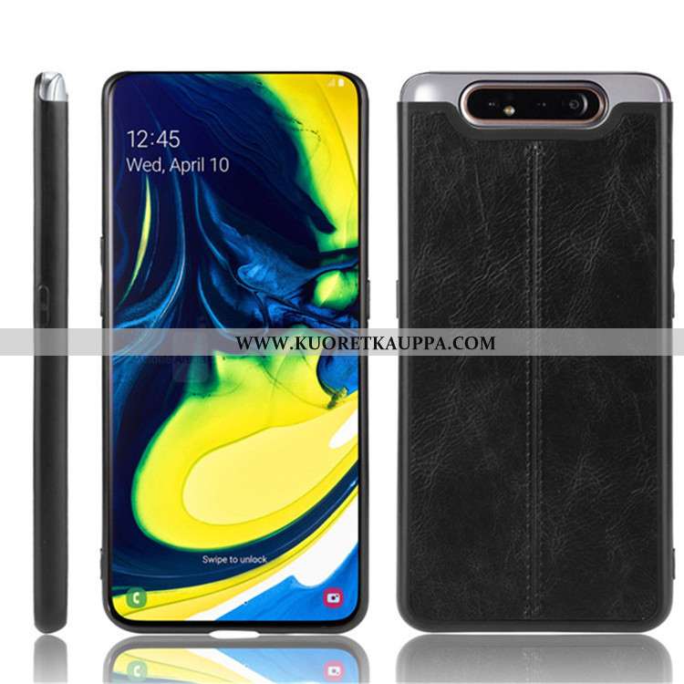 Kuori Samsung Galaxy A80, Kuoret Samsung Galaxy A80, Kotelo Samsung Galaxy A80 Suojaus Nahka Musta T