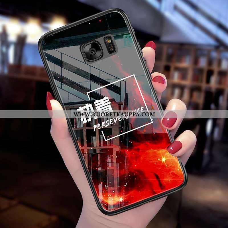 Kuori Samsung Galaxy S7, Kuoret Samsung Galaxy S7, Kotelo Samsung Galaxy S7 Lasi Silikoni Tähti Must