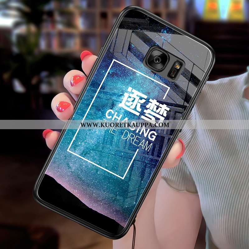 Kuori Samsung Galaxy S7, Kuoret Samsung Galaxy S7, Kotelo Samsung Galaxy S7 Lasi Silikoni Tähti Must