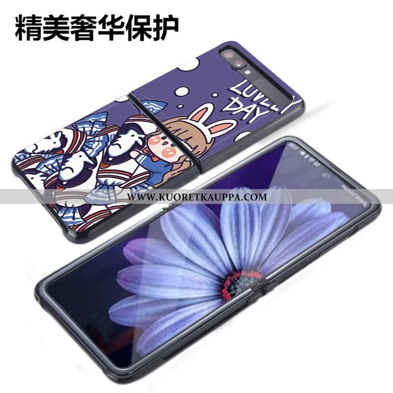 Kuori Samsung Z Flip, Kuoret Samsung Z Flip, Kotelo Samsung Z Flip Kukkakuvio Suojaus Sininen Nahka