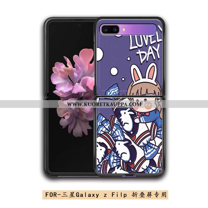 Kuori Samsung Z Flip, Kuoret Samsung Z Flip, Kotelo Samsung Z Flip Kukkakuvio Suojaus Sininen Nahka