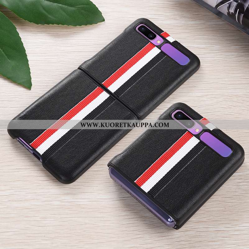 Kuori Samsung Z Flip, Kuoret Samsung Z Flip, Kotelo Samsung Z Flip Nahkakuori Suojaus Puhelimen Must
