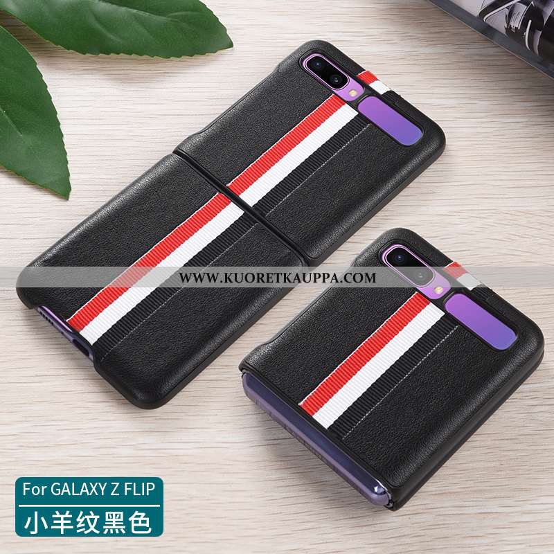 Kuori Samsung Z Flip, Kuoret Samsung Z Flip, Kotelo Samsung Z Flip Nahkakuori Suojaus Puhelimen Must