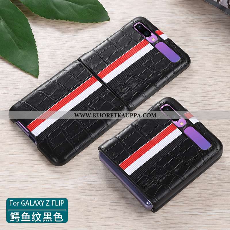 Kuori Samsung Z Flip, Kuoret Samsung Z Flip, Kotelo Samsung Z Flip Nahkakuori Suojaus Puhelimen Must